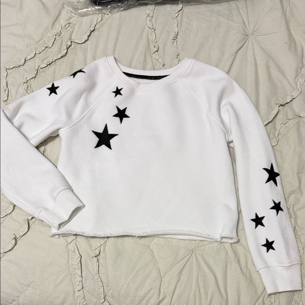 Boutique Girls White Sweatshirt with Black Star Accents